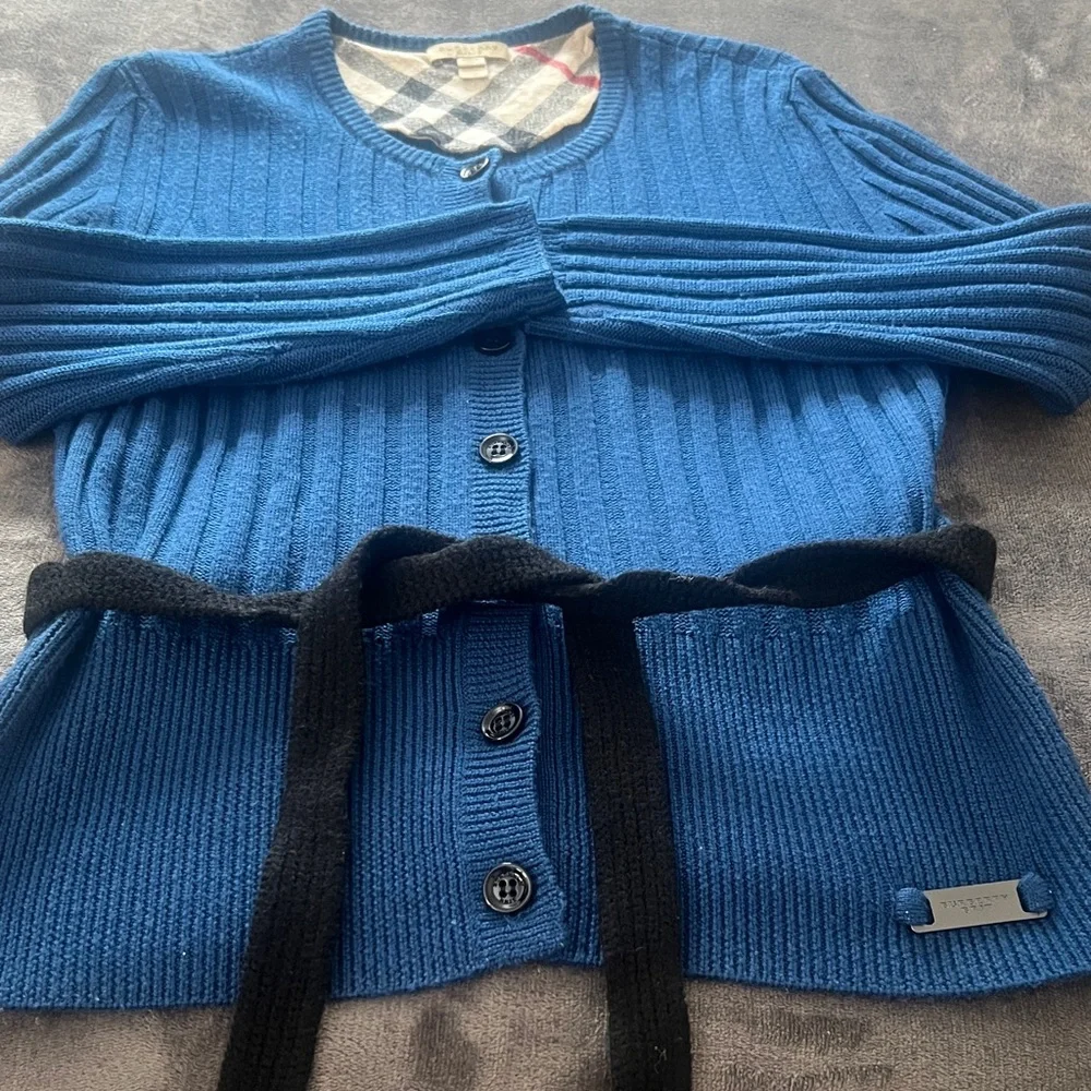 Burberry Royal Blue Ribbed Button-Front Cardigan - Picture 2 of 11
